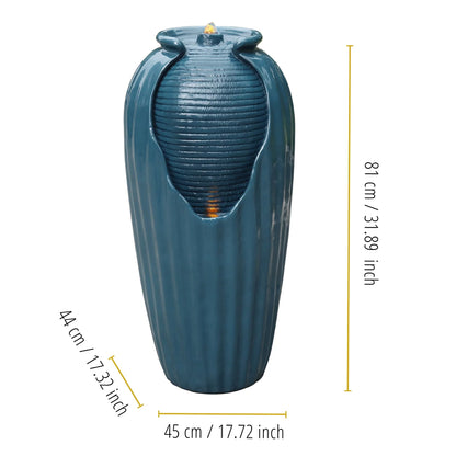 Teamson Home Indoor/Outdoor Glazed Contoured Vase Water Fountain for Backyard with LED Lights, Blue