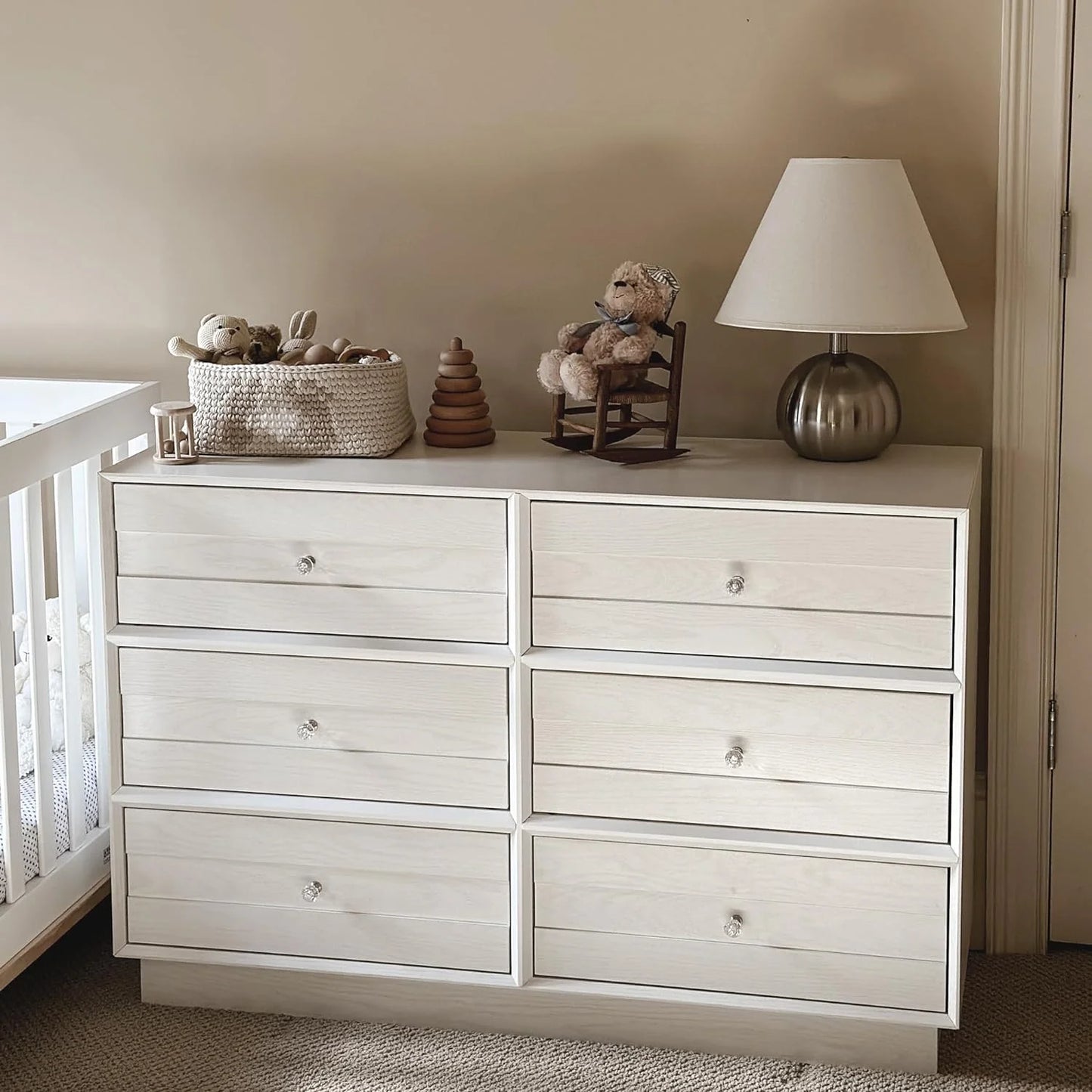 CozyHom 6 Drawers Dresser For Bedroom, Dressers Chest for Home Office, Wood Storage Cabinet for Living Room Hallway Closet, White