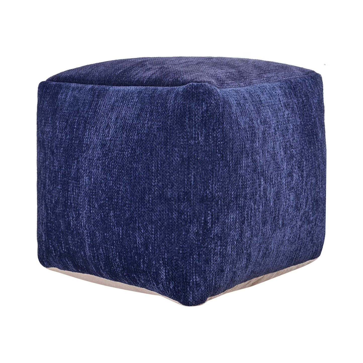 LR Home Medium Solid Indoor Cube Pouf, Blue Chenille, 18" x 18" x 18"