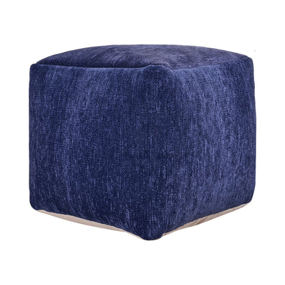 LR Home Medium Solid Indoor Cube Pouf, Blue Chenille, 18" x 18" x 18"