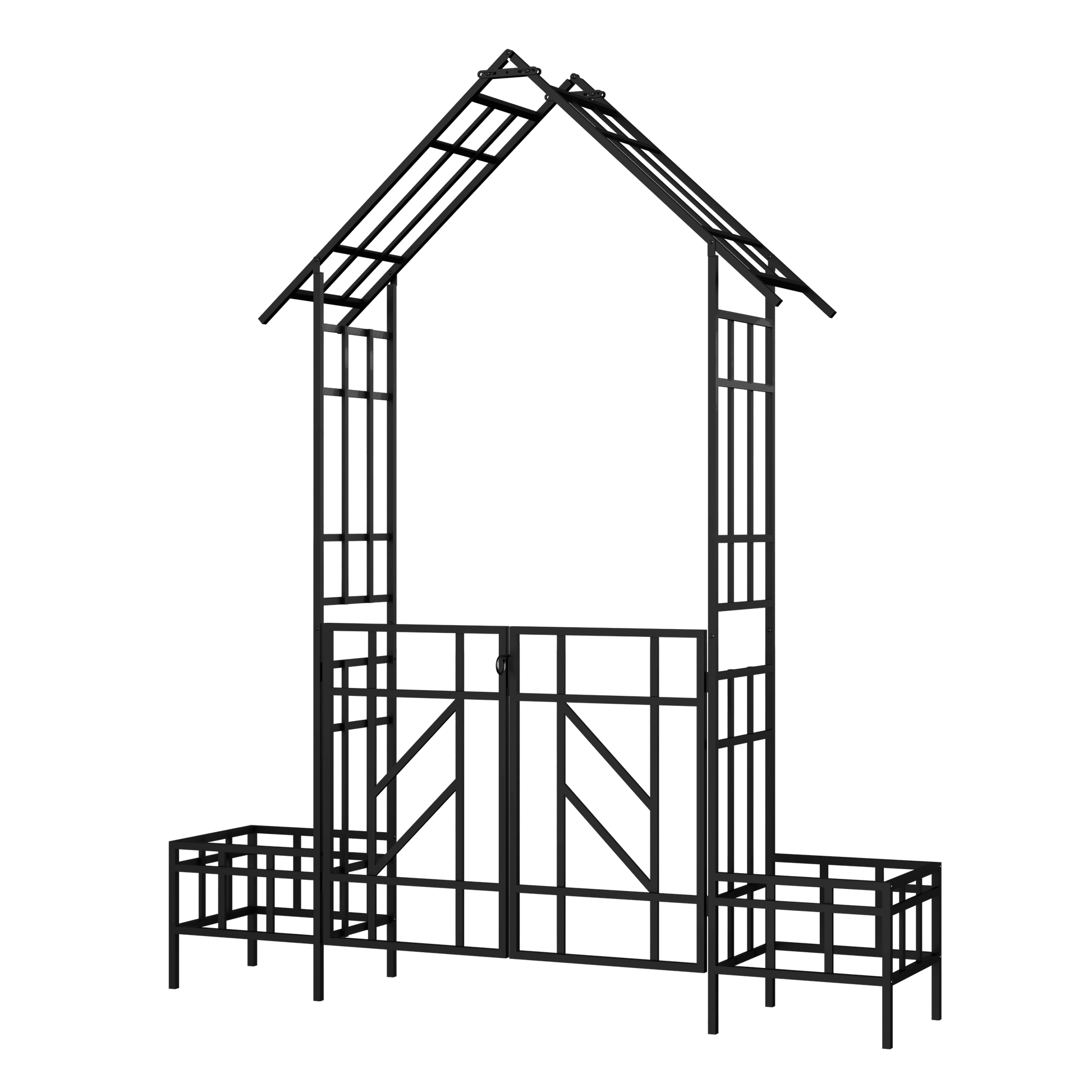 Metal Garden Arch with Gate with planter W80.71*H97.24 Climbing Plants Support Rose Arch Outdoor Black