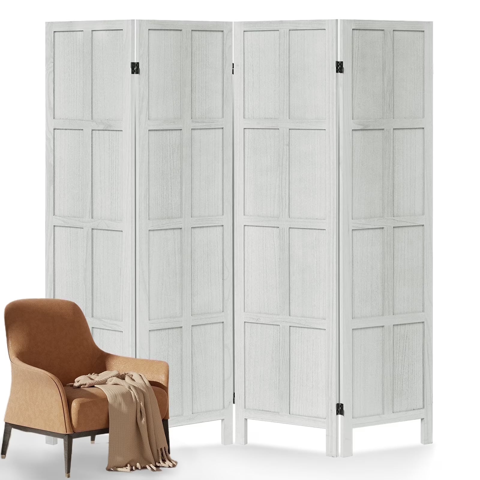 Aletheiawu 4 Panel Room Divider Wall and Folding Privacy ScreensNo Installation RequiredWhite