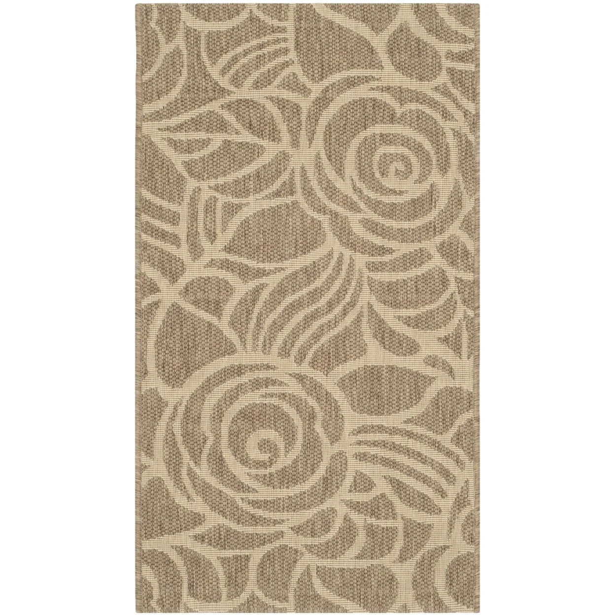 SAFAVIEH Courtyard Chester Floral Indoor/Outdoor Area Rug, 6'7" x 6'7" Round, Coffee/Sand