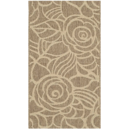 SAFAVIEH Courtyard Chester Floral Indoor/Outdoor Area Rug, 6'7" x 6'7" Round, Coffee/Sand