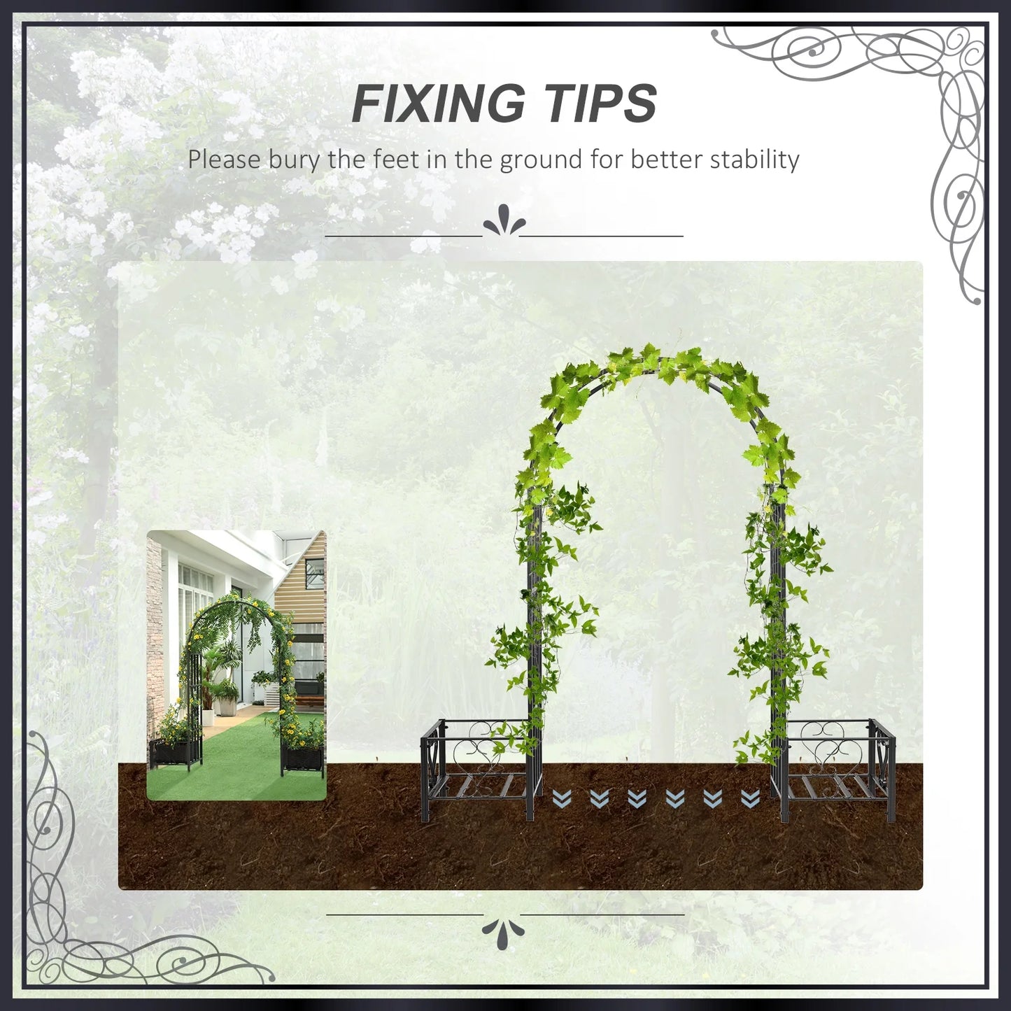 Outsunny Garden Arbor & Wedding Arch with Planters & Heart Motifs