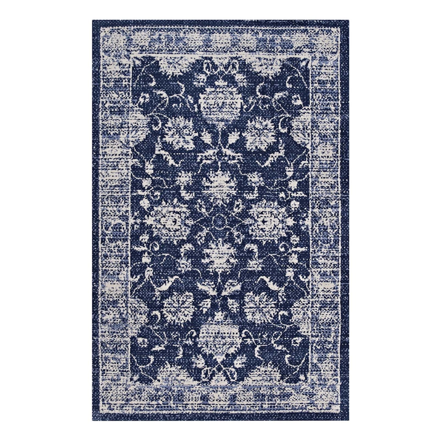 Modway Kazia Distressed Floral Lattice 8x10 Area Rug in Dark Gray and Ivory