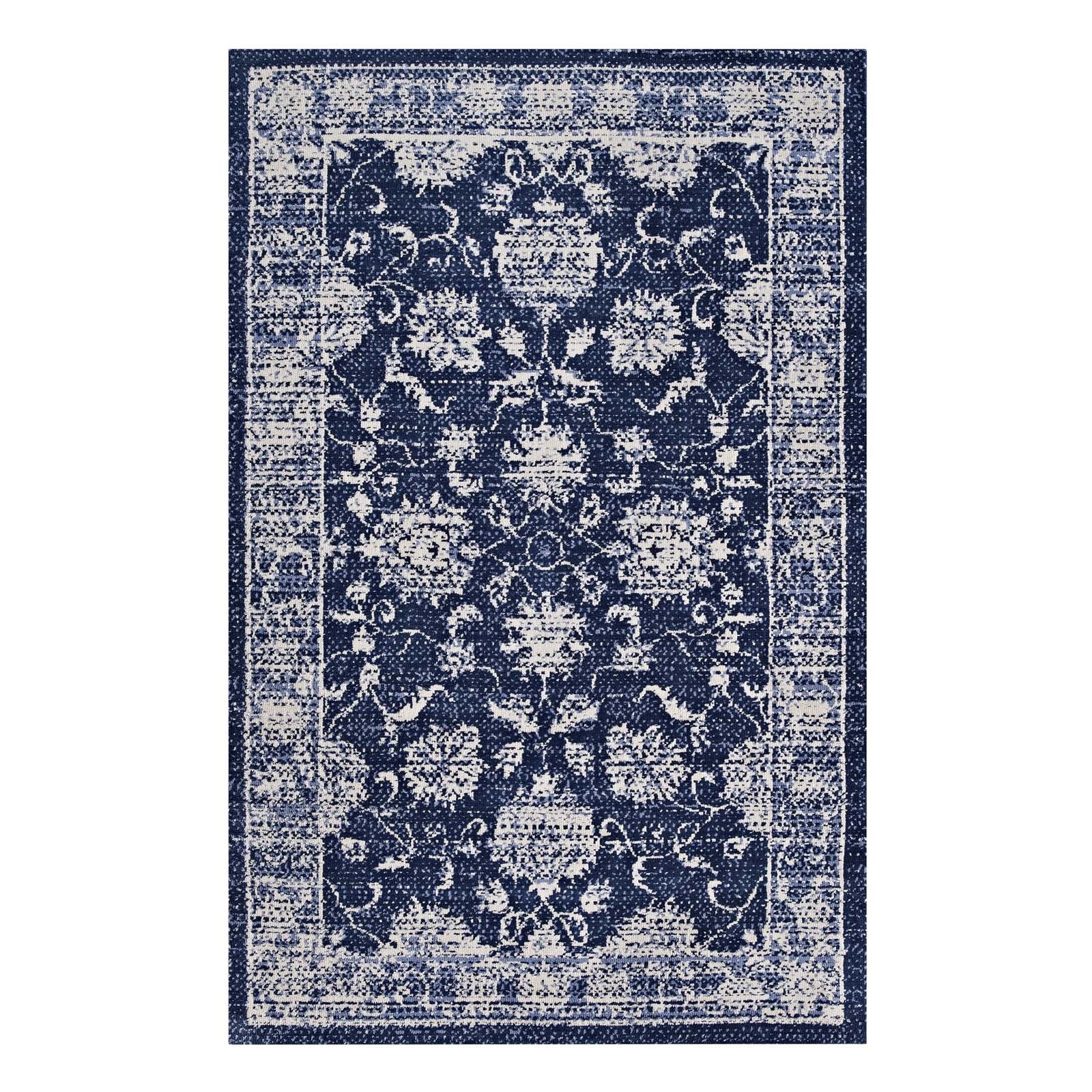 Modway Kazia Distressed Floral Lattice 8x10 Area Rug in Dark Gray and Ivory