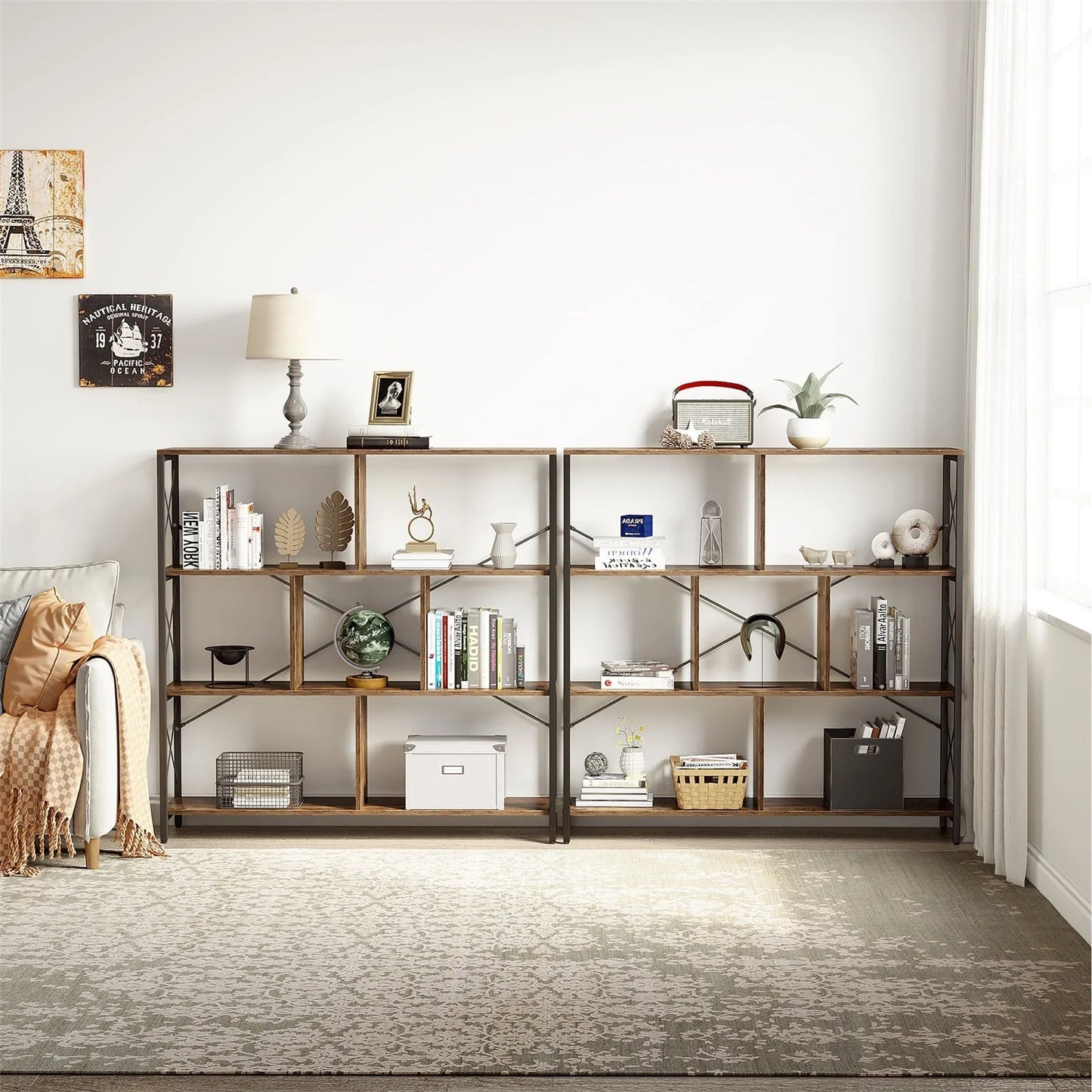 Dextrus Bookcases and Bookshelves with 7 Open Storage Shelves, Free Standing Bookshelf with Metal Frame for Living Room Bedroom Home Office, Brown