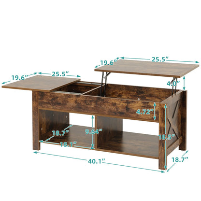 YITAHOME Split Lift Top Coffee Table with Hidden Storage and Open Shelves for Living Room Home Office, Brown
