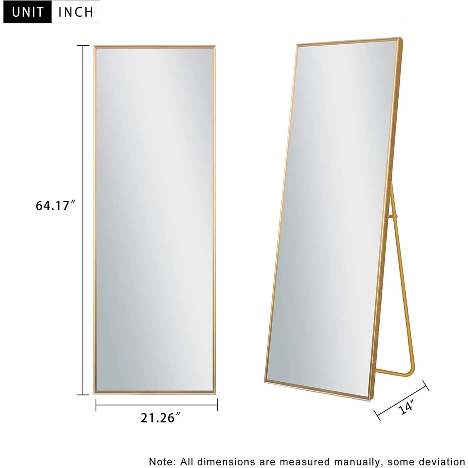 YouYeap Full Length Mirror 65"x22" Gold Rectangular Body Dressing Floor Mirrors