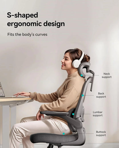 Hbada P1 Ergonomic Office Chair, Desk Chair with Adjustable Lumbar Support, Home Office Desk Chair with 2D Headrest, Flip-up Armrest, Swivel Computer Chair, Black