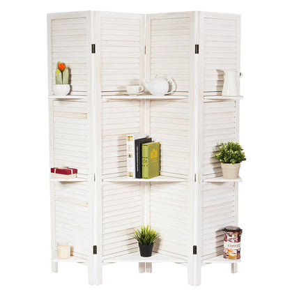 Costway 4 Panel Folding Room Divider Screen W/3 Display Shelves 5.6 Ft Tall