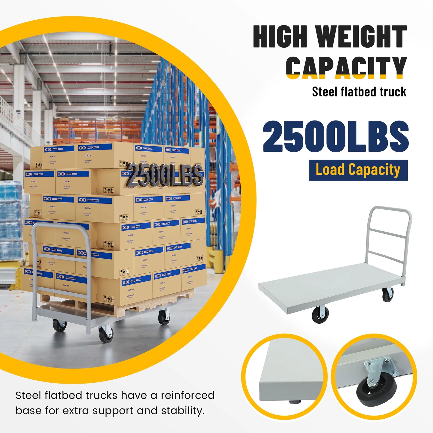 Kojem Platform Truck,2500 lbs Capacity Flat Dolly Cart with Wheels,Heavy Duty Utility Push Carts for Luggage Moving