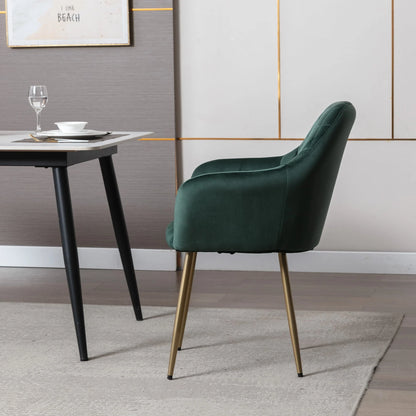 Vanbow Velvet Office Chair Upholstered Mid-Century Modern Office Chairs with Gold Legs for Kitchen Living Room Home Office Bedroom,Green