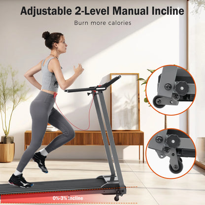 EUROCO 2.5HP Folding Treadmill with 7.5mph Speed, 265LBS Walking Exercise Treadmill with LED Display, 3-Level Incline and 12 Preset Program for Home Office