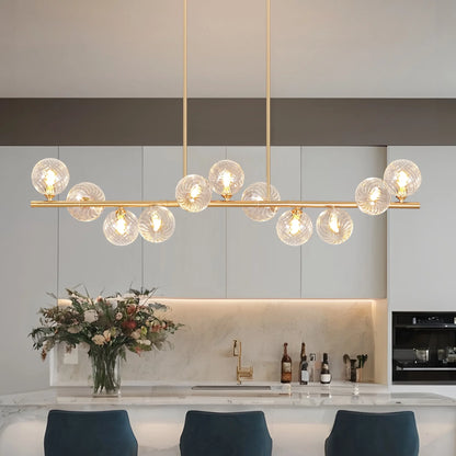 Lzawvm Dining Room Light Fixture with Swirled Glass Globe Linear Chandelier for Dining Room 11-Lights Pendant Lights Kitchen Island for Living Room Sputnik Gold 51inch