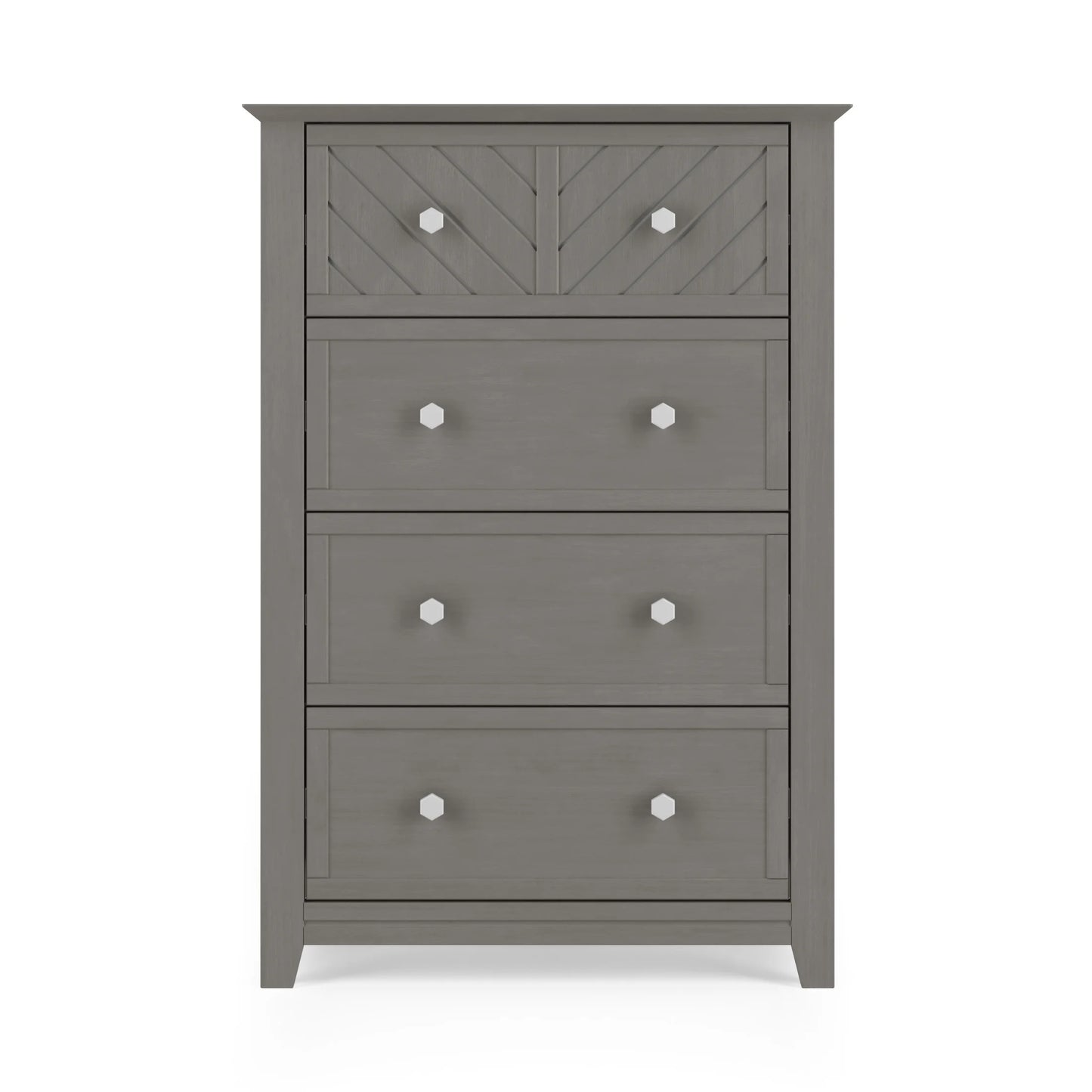 Child Craft Atwood 42" Interlocking 4-Drawer Chest for Nursery or Bedroom, Chevron Design, Anti-Tip Kit, Lunar Gray