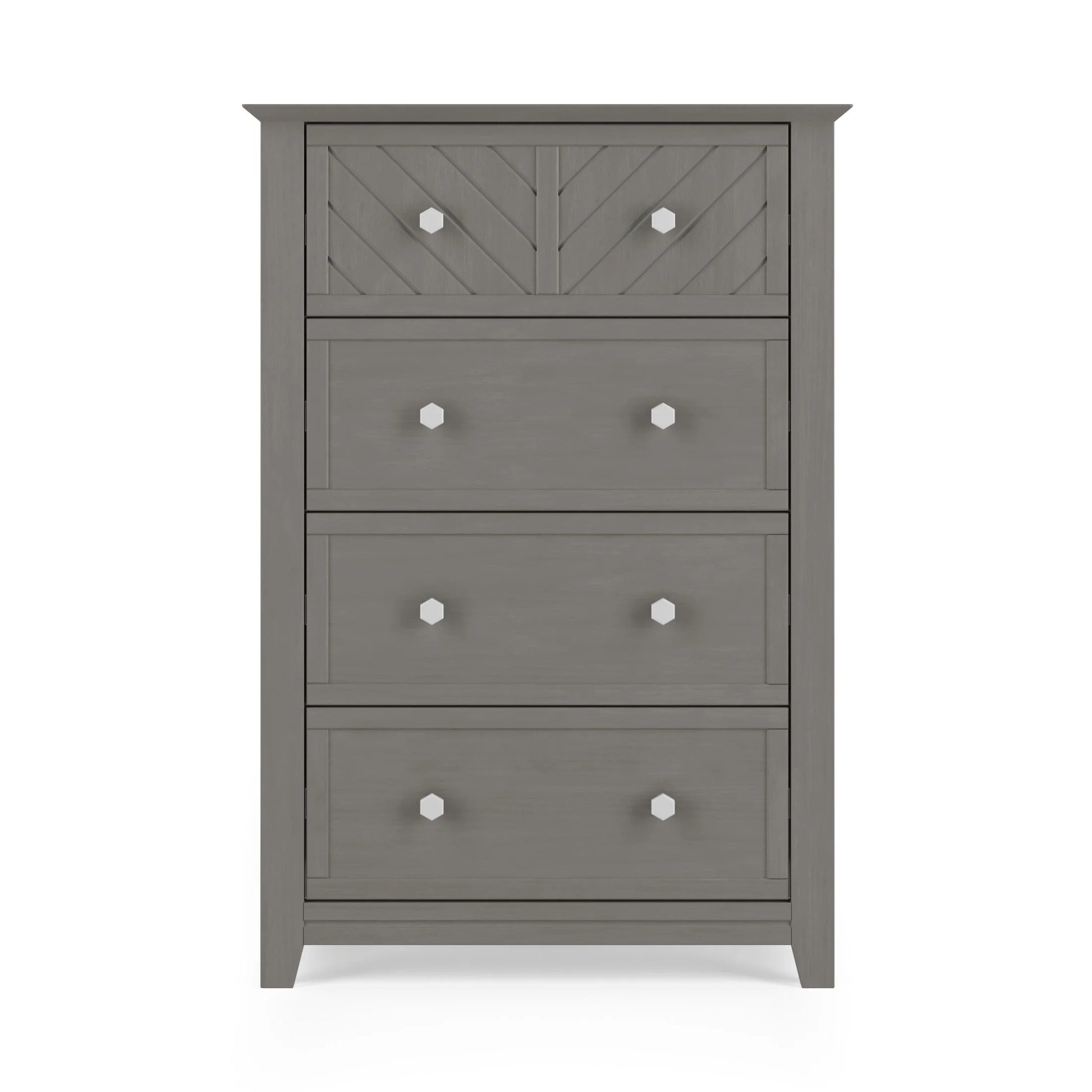 Child Craft Atwood 42" Interlocking 4-Drawer Chest for Nursery or Bedroom, Chevron Design, Anti-Tip Kit, Lunar Gray