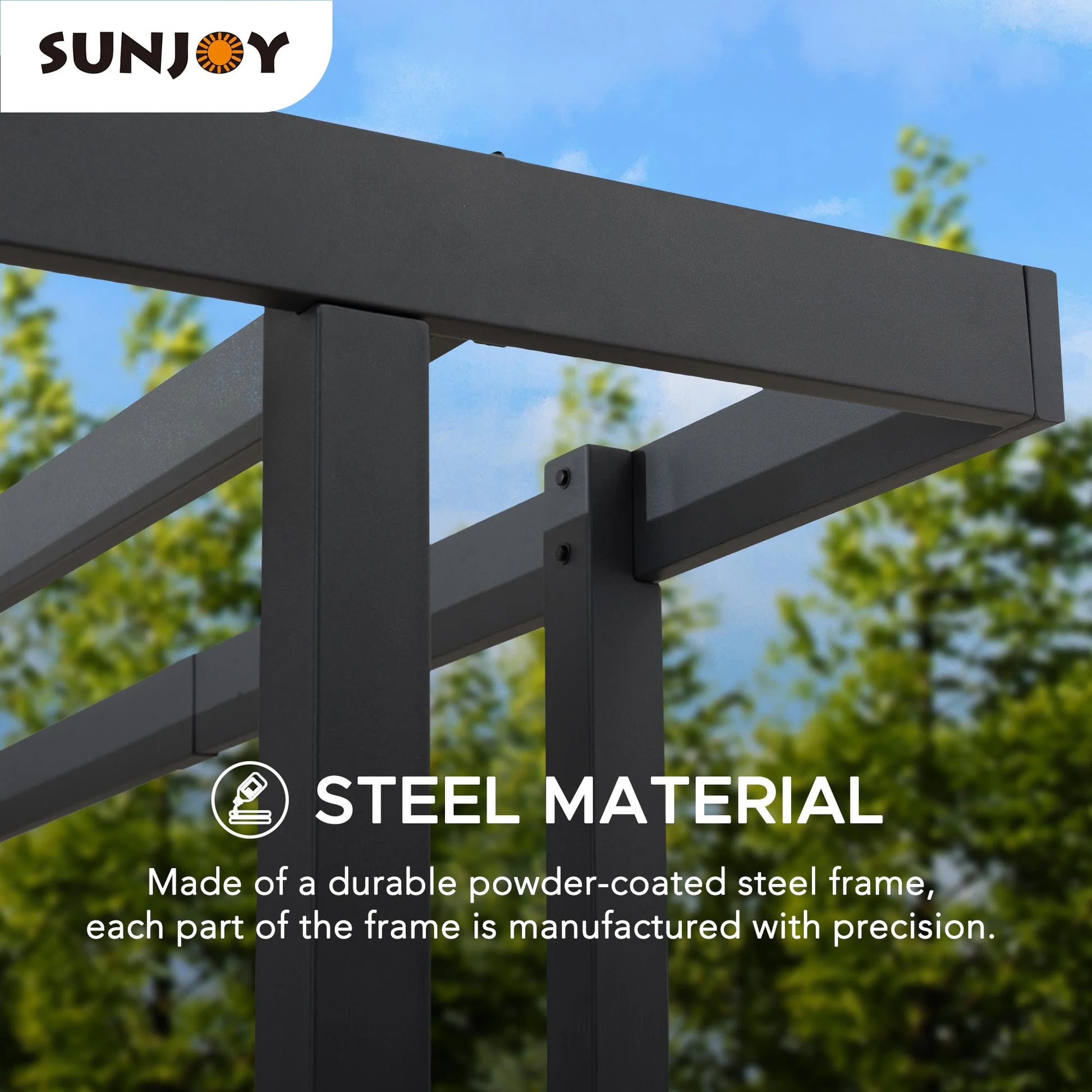 Sunjoy Pergola 10 x 12 ft. Outdoor Black Steel Frame Pergolas with Planters