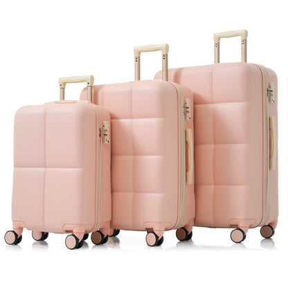 Luggage Set of 3, 20-inch with USB Port, Airline Certified Carry-on Luggage with Cup Holder, ABS Hard Shell Luggage with Spinner Wheels, white