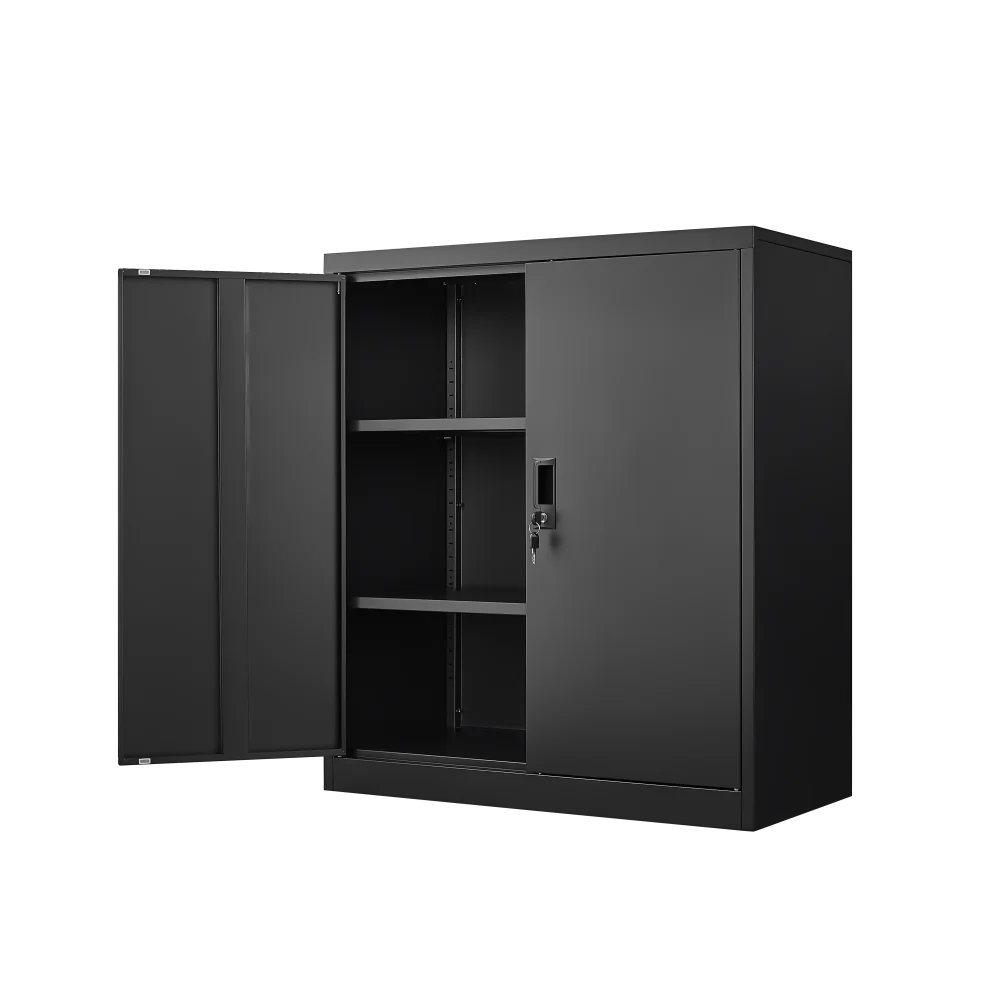Tcbosik Metal Storage Cabinet with Lock, Home Office Cabinet with Adjustable Shelves and 2 Doors, Small Cabinet for Garage, Shop, Gym, Black