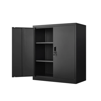 Tcbosik Metal Storage Cabinet with Lock, Home Office Cabinet with Adjustable Shelves and 2 Doors, Small Cabinet for Garage, Shop, Gym, Black