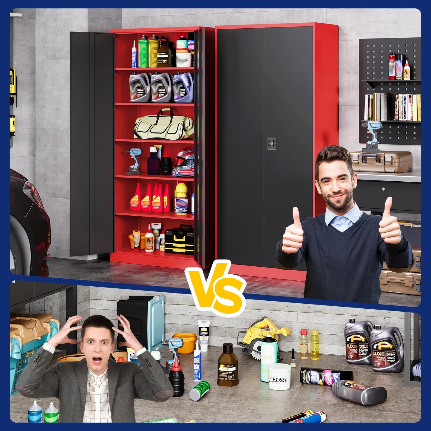 AUHUP 71" Metal Cabinet with 5 Adjustable Shelves, Garage Storage Cabinets with Locking Doors,Tool Storage Cabinet for Home Office,Warehouse,Workshop(Red Black)