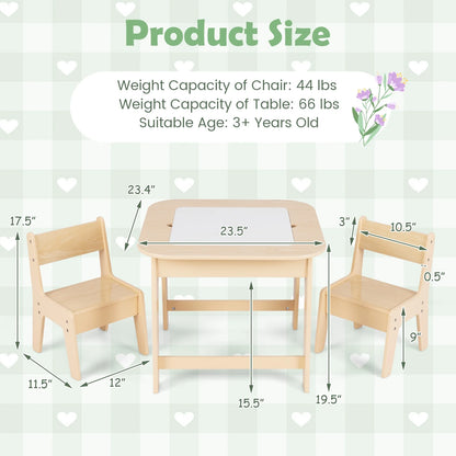 OLAKIDS Kids Table and Chair Set, 3 in 1 Wooden Activity Table with Removable Tabletop, Blackboard and Whiteboard for Toddlers Arts Crafts Drawing Reading Playing, Playroom Nursery (Natural)