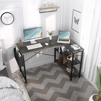 Homieasy L Shaped Desk, 47 Inch Reversible Computer Desk with Storage Shelves, Modern Corner Desk Gaming Desk Small Office Desk with Storage Bag for Home Office Workstation, Black Oak