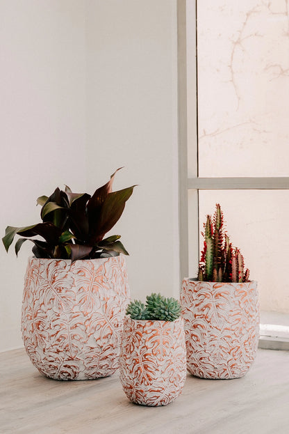 XBrand 19.3", 15.4" and 12.2"H Tall Beige and Golden Fiberstone/Cement Indoor Outdoor Planters (Set of 3), Modern Decorative Plant Pots with Drain Hole for All House Plants, Succulents & Flowers