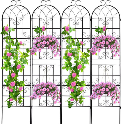 SHZOND 4 Pack 86.2 x 19.7 in Metal Garden Trellis for Climbing Plants, Black Metal Garden Trellis for Vines Plant Rose Flowers Vegetables Support, Large Decorative Outdoor Trellis
