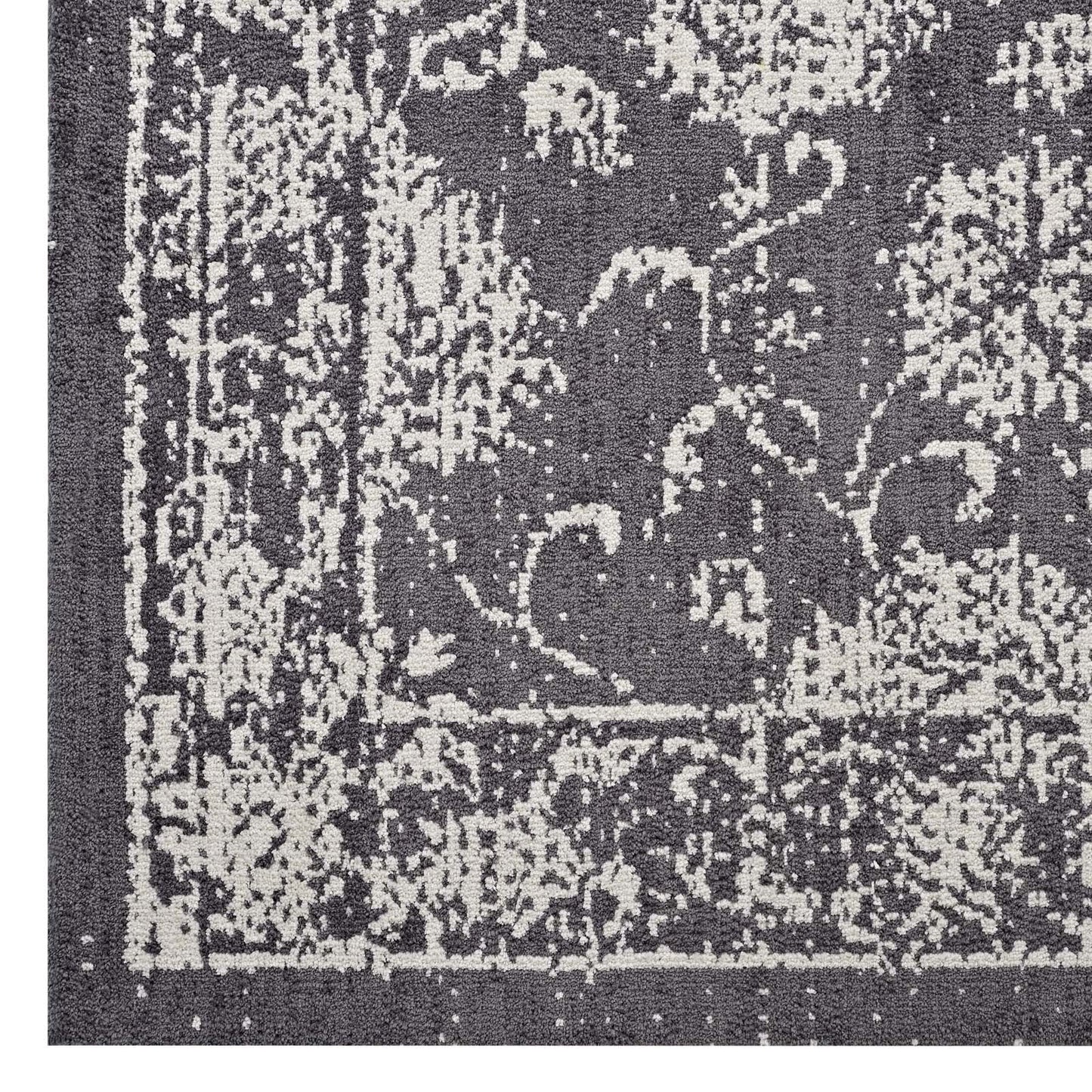 Modway Kazia Distressed Floral Lattice 8x10 Area Rug in Dark Gray and Ivory