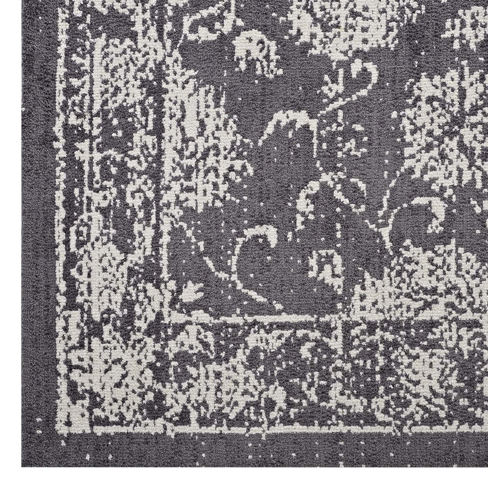 Modway Kazia Distressed Floral Lattice 8x10 Area Rug in Dark Gray and Ivory