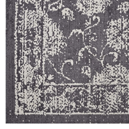 Modway Kazia Distressed Floral Lattice 8x10 Area Rug in Dark Gray and Ivory