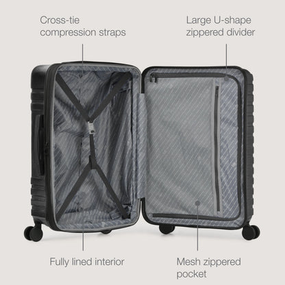 U.S. Traveler Boren Hardside Rugged Spinner Luggage, Black, 26" Checked Medium