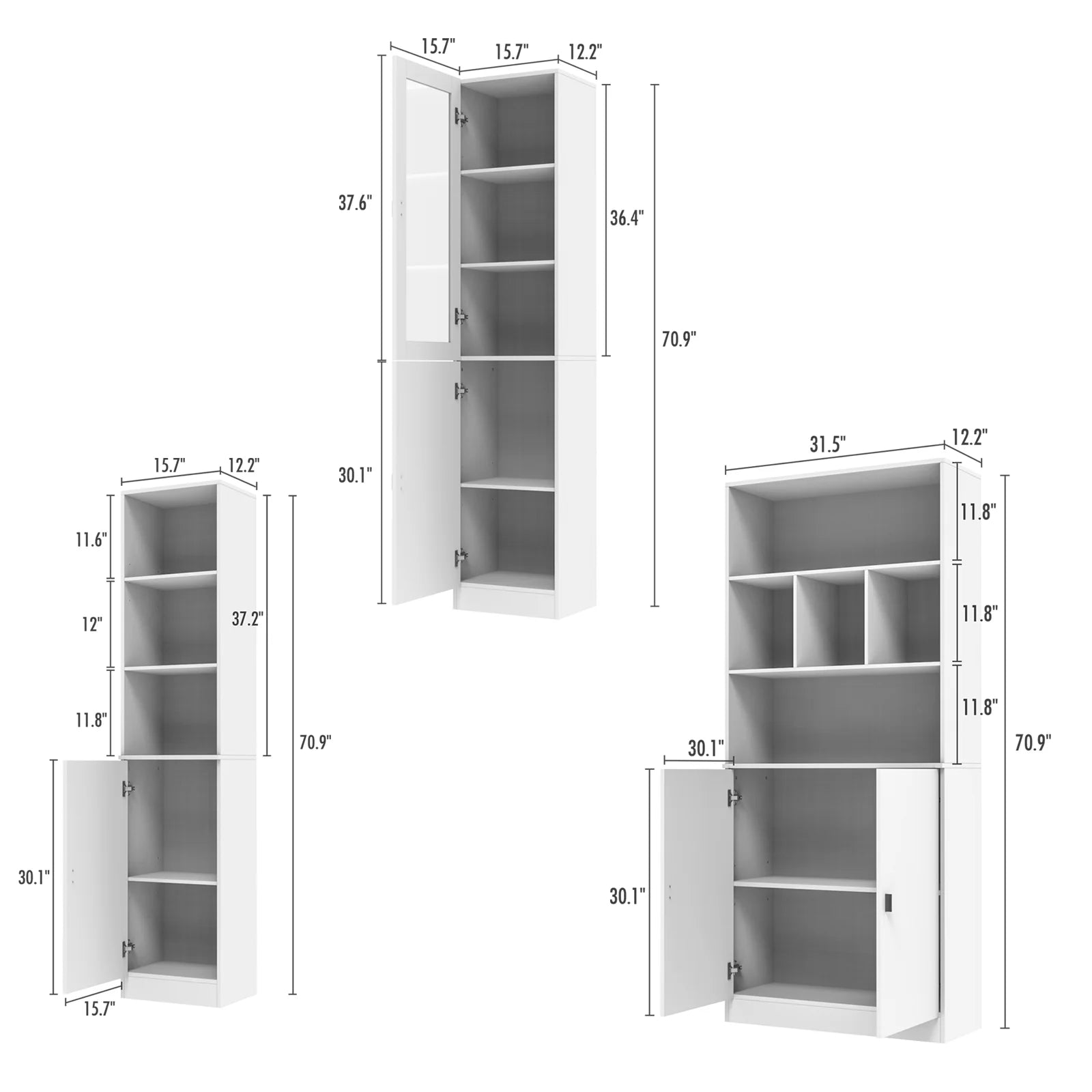 Modern Versatile Storage Cabinet Set, White 5-Door Bookcase Display Storage Organizer for Home Office Bedroom Living Room, 62.9"x12.2"x70.9"