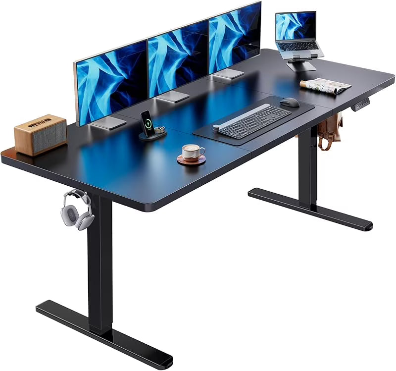 UANUO 48 x 24 inch Electric Standing Desk, Height Adjustable Table with Headphone Hooks & Cable Manager, Sit to Stand up Desk for Home Office, Vintage Brown
