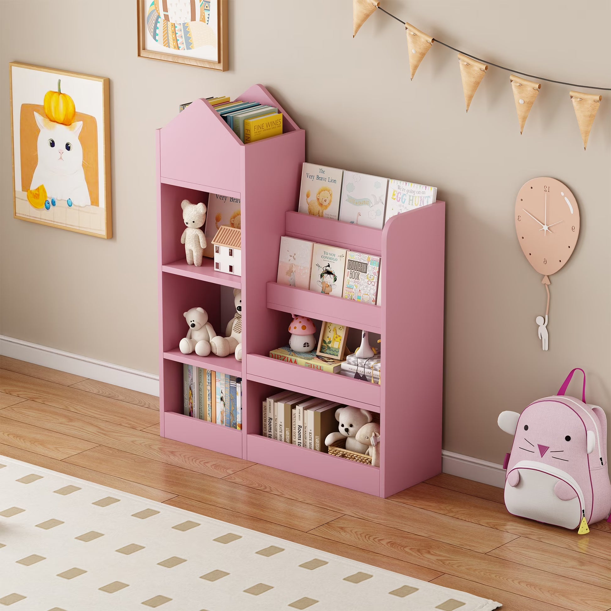 PAPROOS Kids Bookshelf, Wooden Kids Bookcase with Toy Storage Organizer Cabinet, Children Multi Shelf Cubby for Classroom, Kids Bedroom, Nursery, Wood