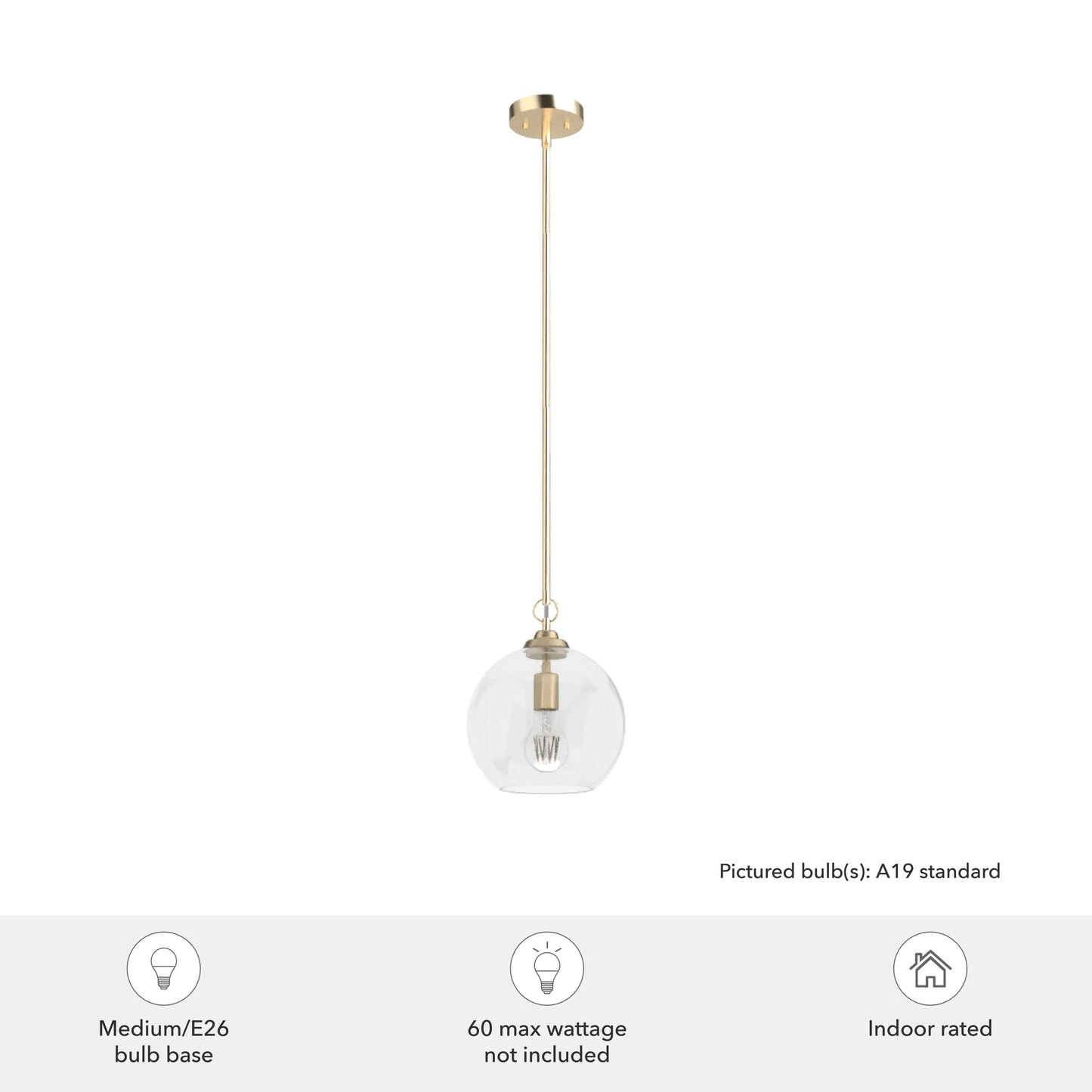 Hunter - High Oaks 1-light Alturas Gold, Small Pendant Light, Dimmable, Formal Style, Globe Shaped, for Bedrooms, Dining, Living Rooms - 19559