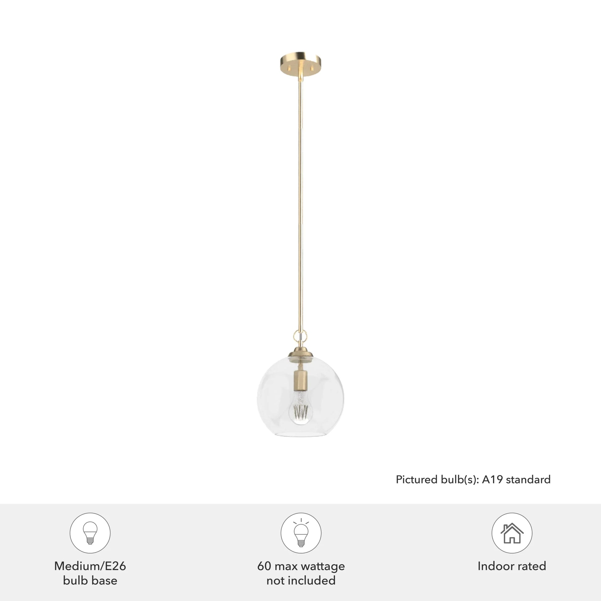 Hunter - High Oaks 1-light Alturas Gold, Small Pendant Light, Dimmable, Formal Style, Globe Shaped, for Bedrooms, Dining, Living Rooms - 19559