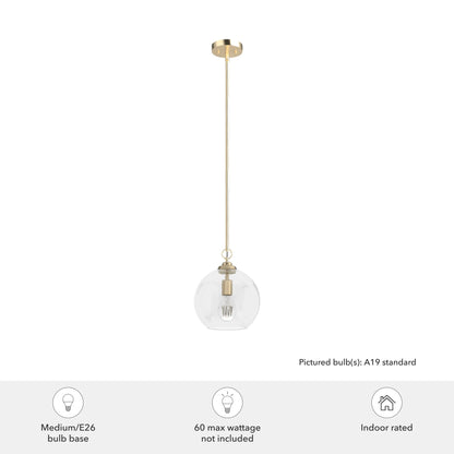 Hunter - High Oaks 1-light Alturas Gold, Small Pendant Light, Dimmable, Formal Style, Globe Shaped, for Bedrooms, Dining, Living Rooms - 19559