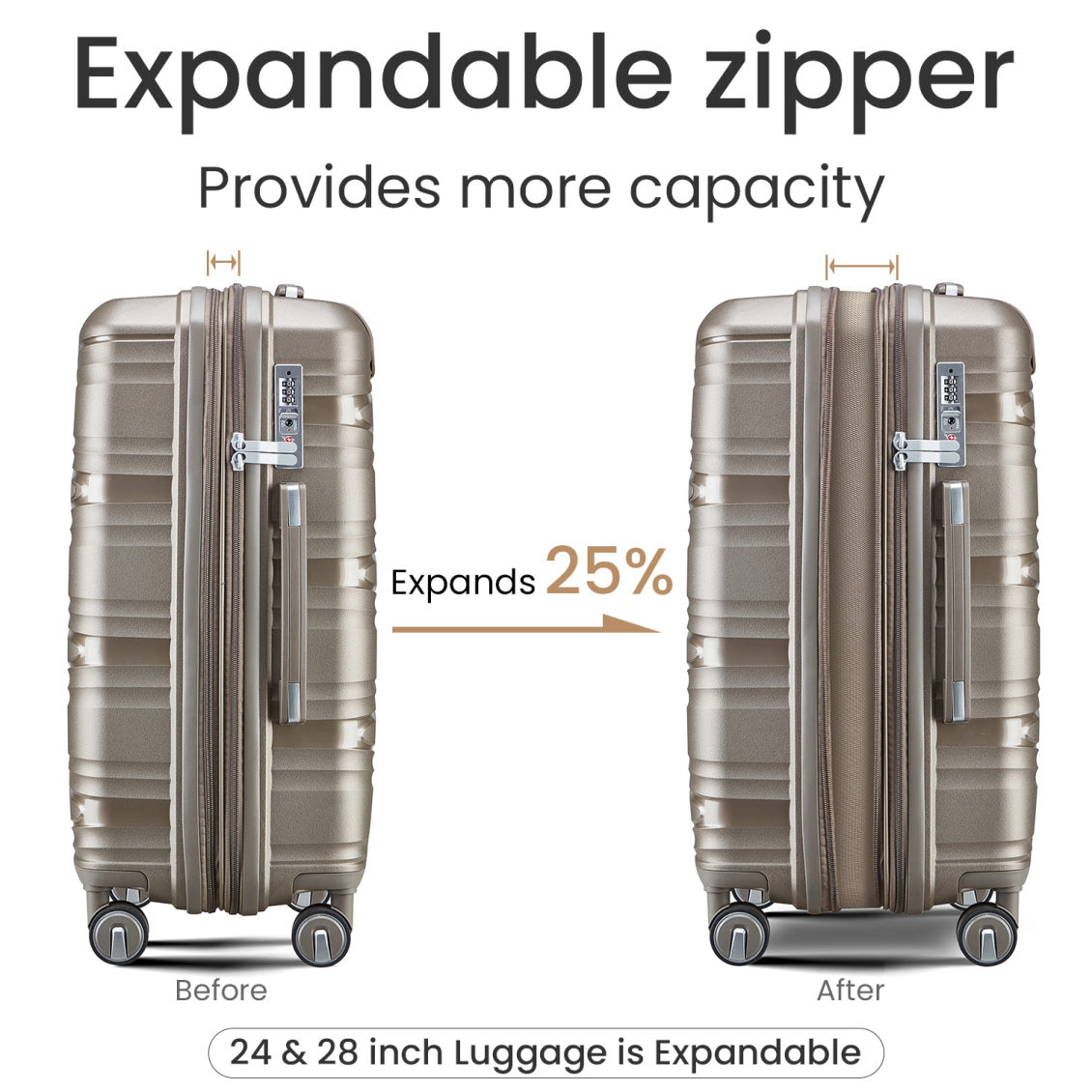 Luggage 4 Piece Sets(14/20/24/28), Hard Shell Lightweight TSA Lock Carry on Expandable Suitcase with Spinner Wheels Travel Set for Men Women, Champagne