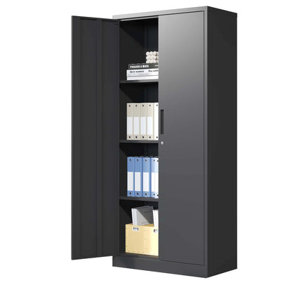 DUOSONG 71"H Metal Garage Storage Cabinet, Black Tool Steel Locking Cabinet With Doors And 3 Shelves, Tall Cabinets For Garage Storage Systems Lockable File Cabinet For Home Office, Classroom/Pantry