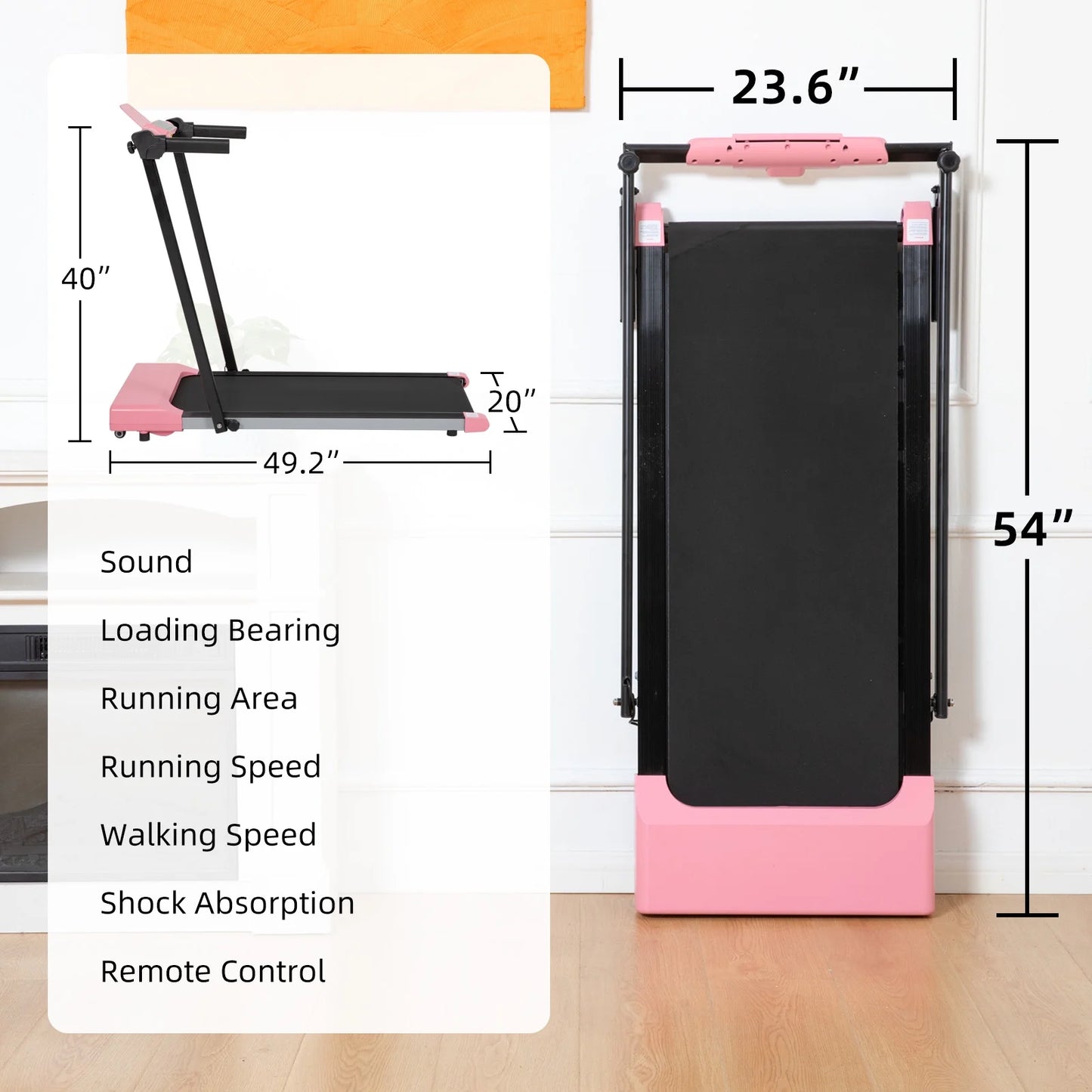 Ambifirner Portable Folding Treadmill, 3.0 HP Foldable Compact Treadmill for Home Office with 300 LBS Capacity For Walking & Running