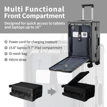 Carry-On Luggage with USB Charging Port, Front Compartment, TSA Lock, Airline Approved Carry On Hardside Suitcase with Spinner Wheels (Grey, 20inch)