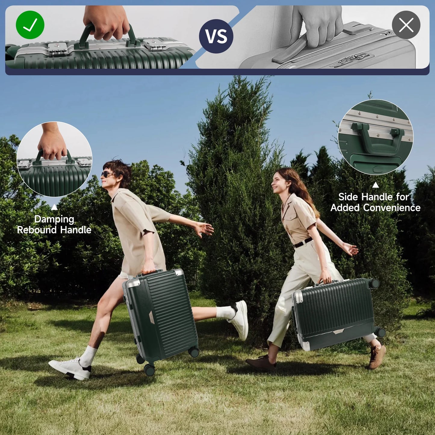 20" Carry On Luggage with Spinner Wheels & TSA Lock,Aluminum Frame Zipperless Hard Shell Suitcase, 22x14x9 Airline Approved, Green,AL1377
