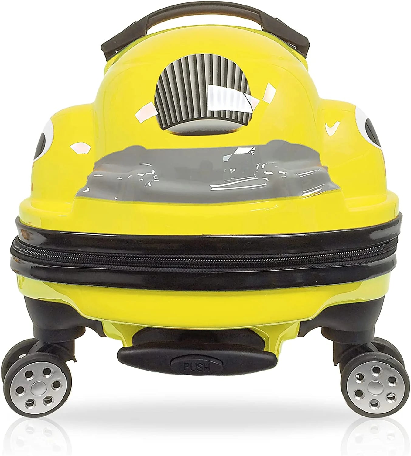 TUCCI Kids DASHMOBILE 20" Yellow All Overprinted Hardside Ride-on Suitcase Type Luggage for Kids