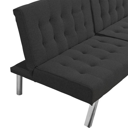 Aukfa Linen Futon Convertible Sofa for Home Office, Split Back, Space Save, Black