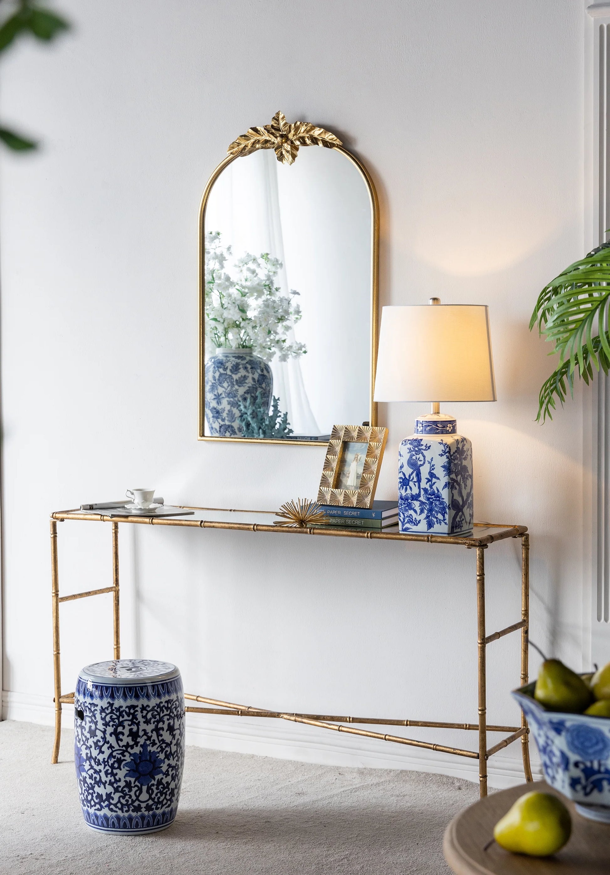 Full Length Mirror 24" x 36" Arched Wall Mirror with Gold Metal Frame, Wall Mirror for Living Room Bedroom Hallway,Full Body Mirror
