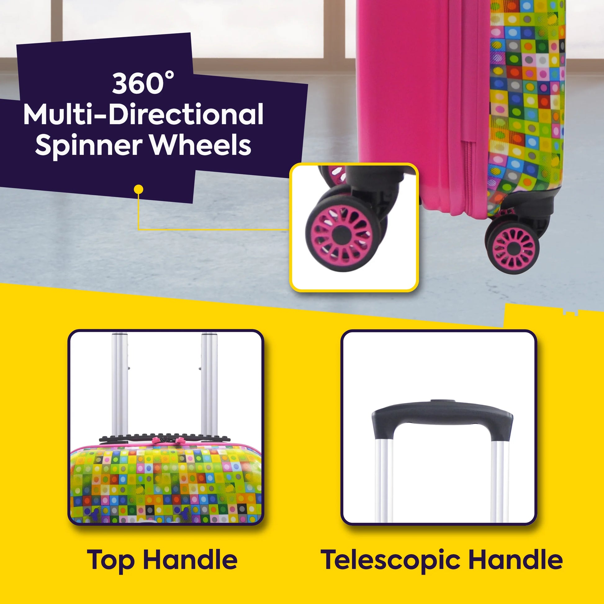 LEGO 18 Inch Kids Rolling Luggage, Play Date Hardshell Carry On Suitcase with Spinner Wheels, Multi